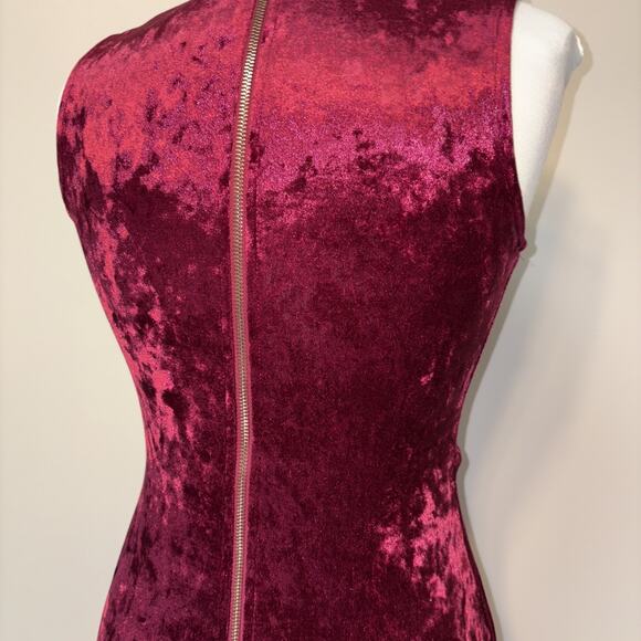 Charlotte Russe Crushed Velvet Bodycon Faux Wrap Choker Neck Gold Zip Mini Med - Picture 9 of 16